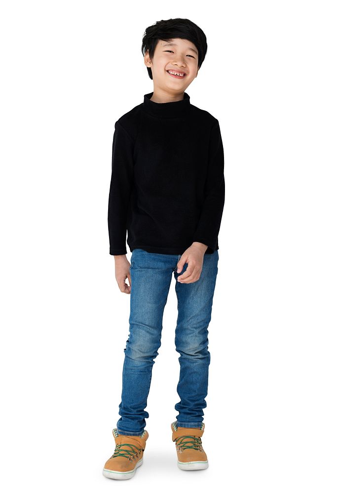 Young asian boy smiling full body portrait