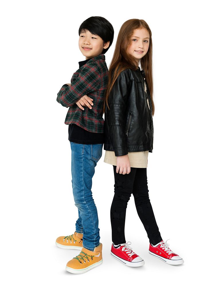 Boy and girl are posing on a shoot