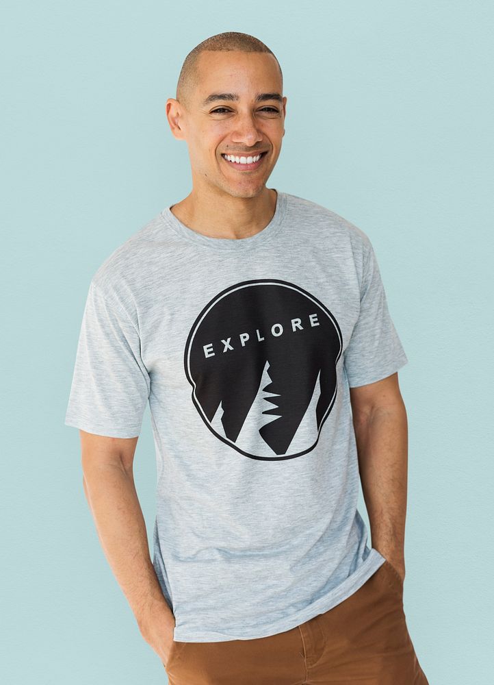 A guy with a explore t-shirt