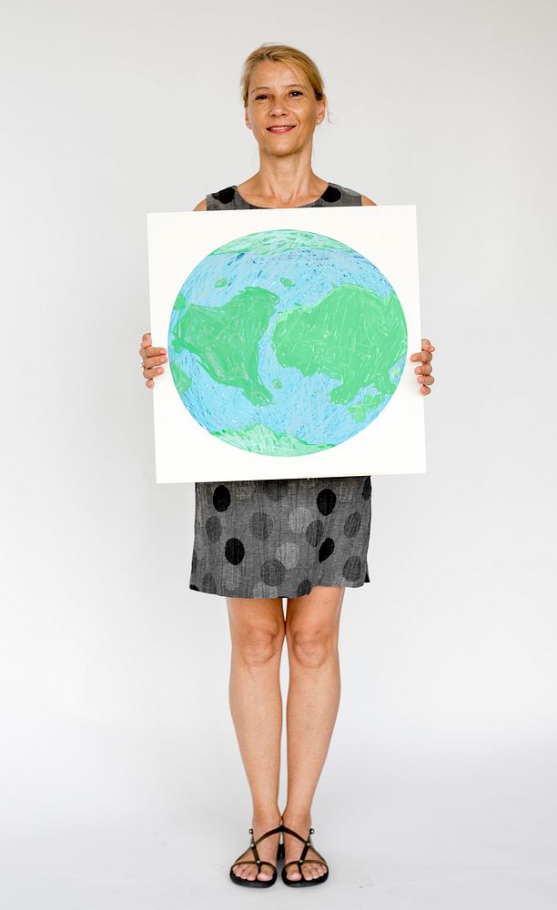 Adult Woman Holding Globe Sign Environment