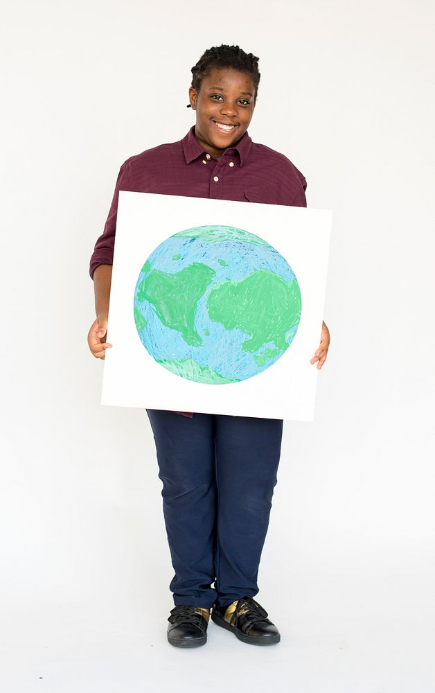 Adult Woman Holding Globe Sign Environment
