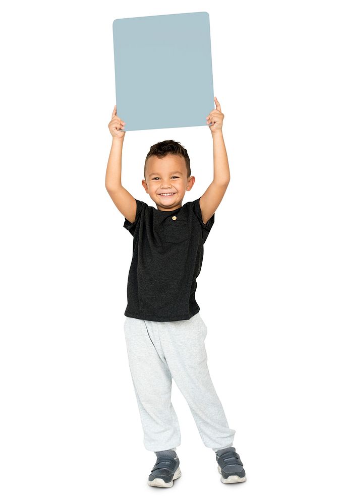 Happiness little boy smiling holding blank placard
