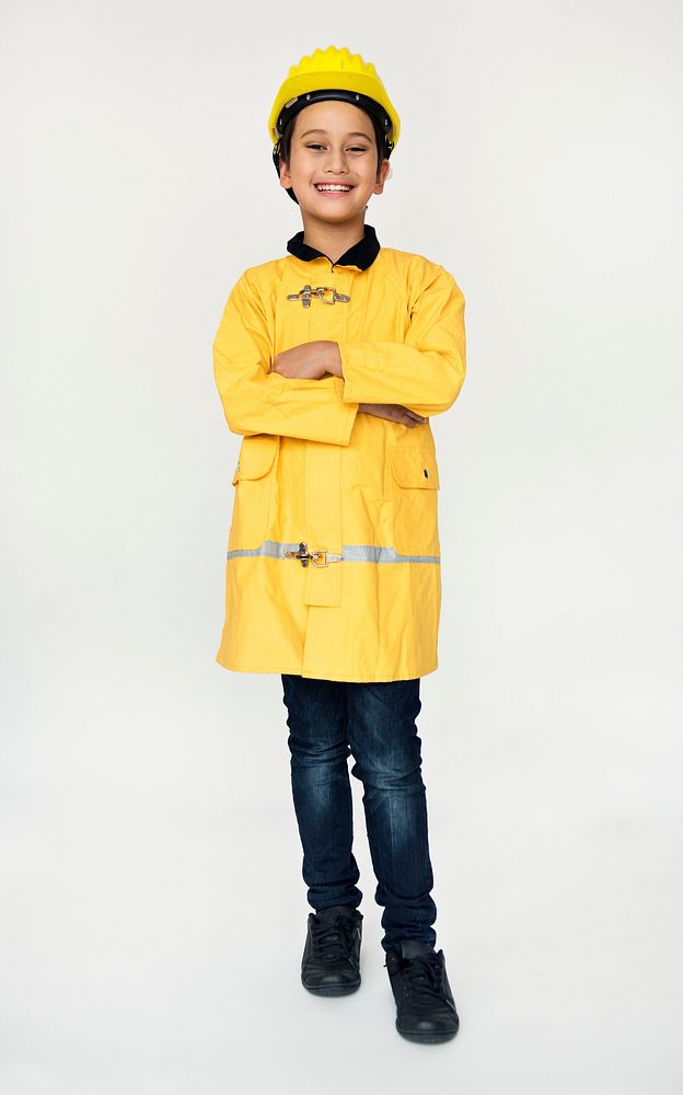 Boy studio shoot with firefighter costume