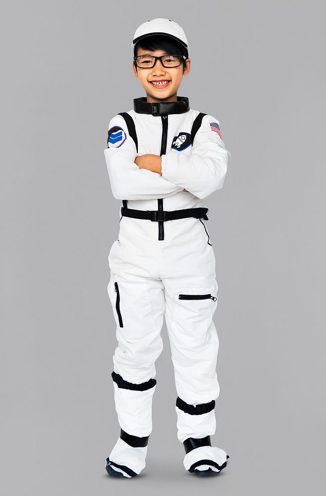 Young Boy in Astronaut Costume Studio Portrait