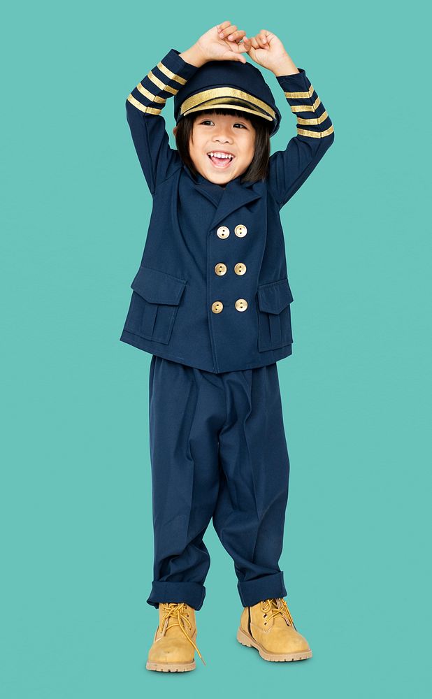 Little boy with pilot dream job smiling
