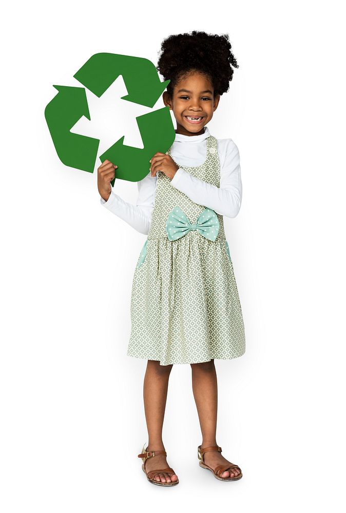 African Descent Girl holding Recycle Sign