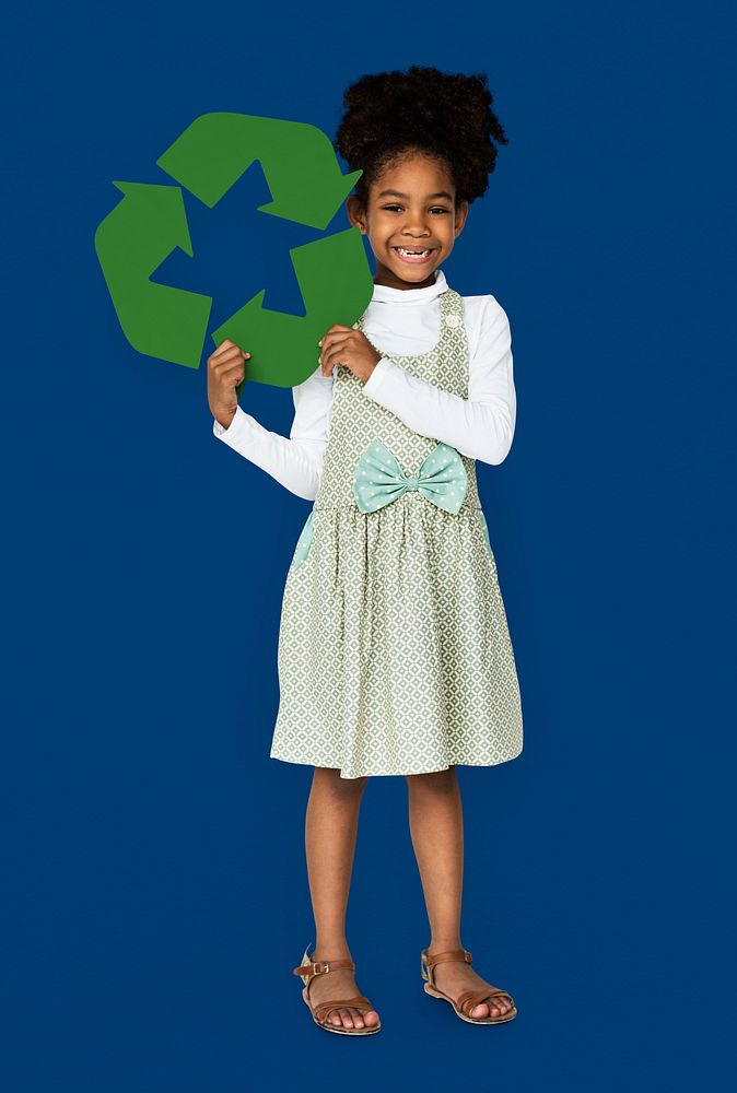 African Descent Girl holding Recycle Sign