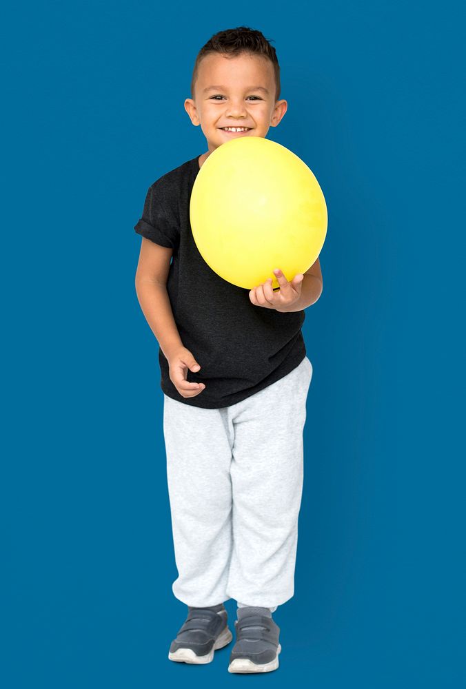 Little Boy Holding Balloon Party Studio Portrait