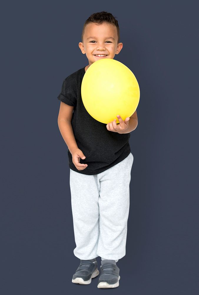 Little Boy Holding Balloon Party Studio Portrait