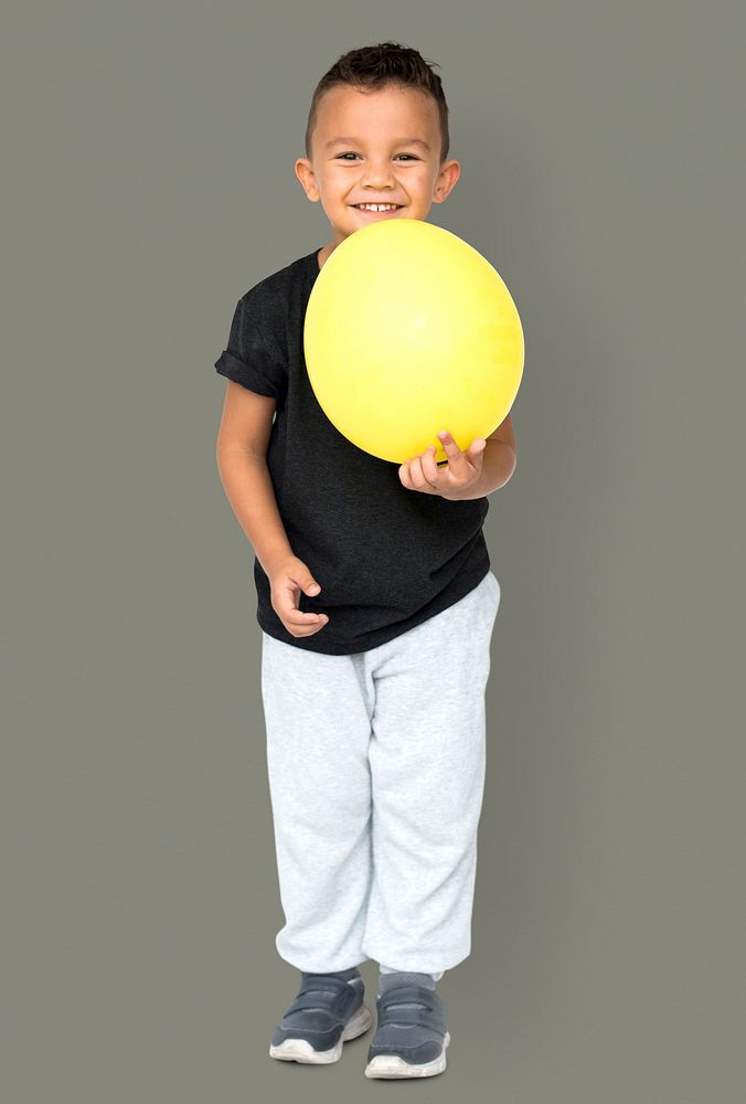 Little Boy Holding Balloon Party Studio Portrait