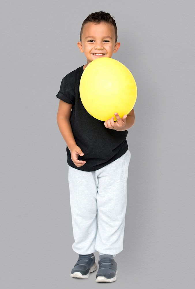 Little Boy Holding Balloon Party Studio Portrait