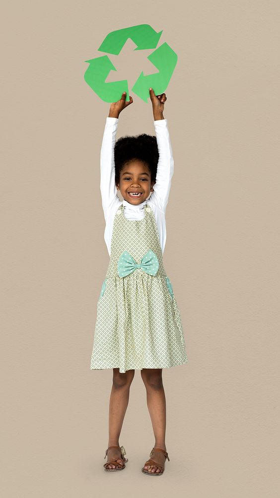 African Descent Girl holding Recycle Sign