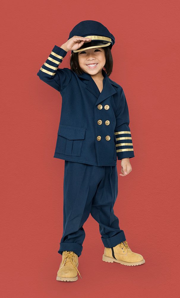 Little Boy in Pilot Costume Studio Portrait