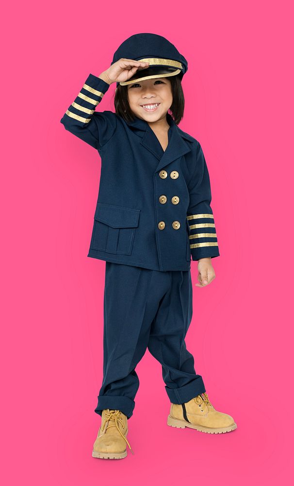 Little Boy in Pilot Costume Studio Portrait