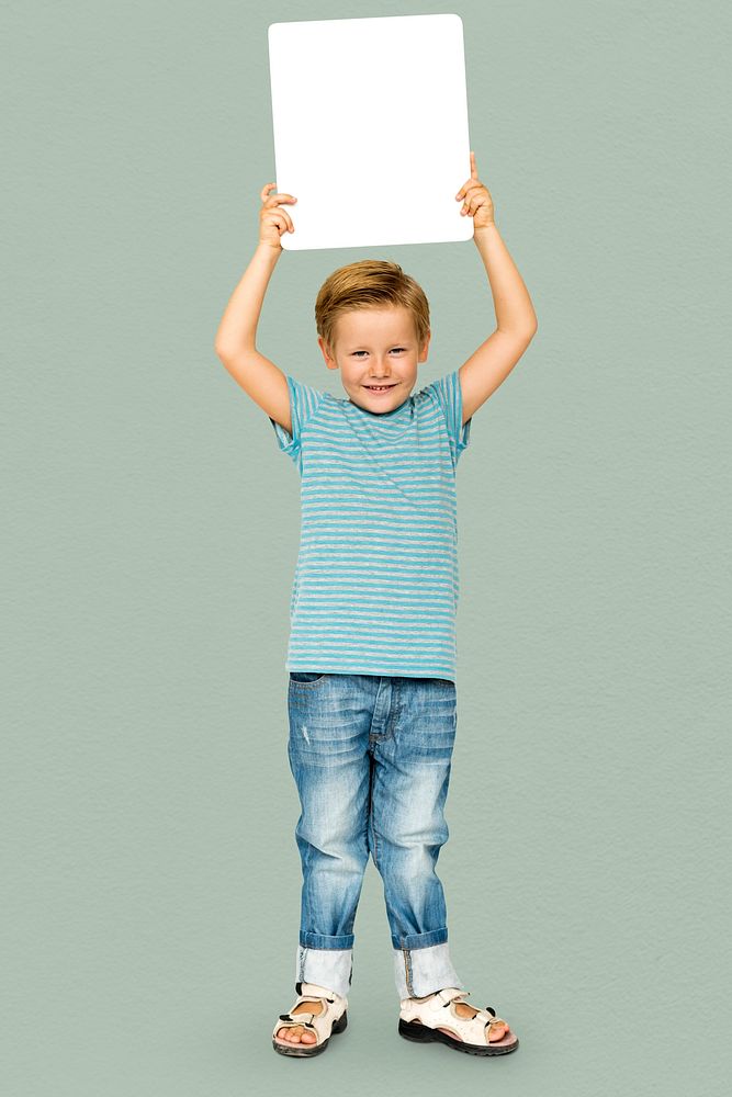 Caucasian Ethnicity Boy holding Placard