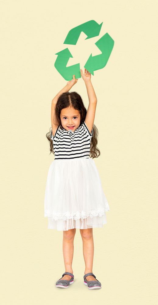 Little Girl Holding Recycle Symbol Studio Portrait