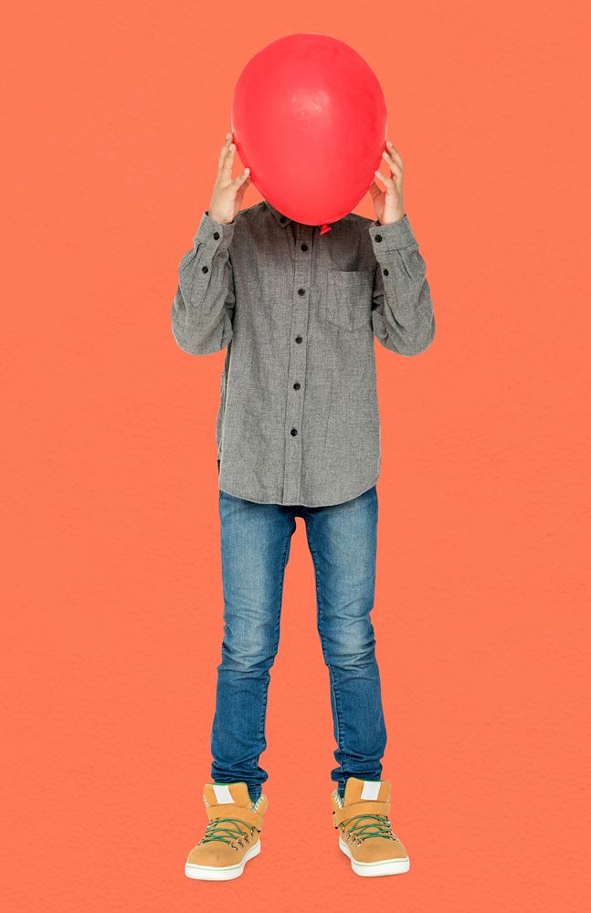 Little Boy Hide Face by Red Balloon Studio Portrait