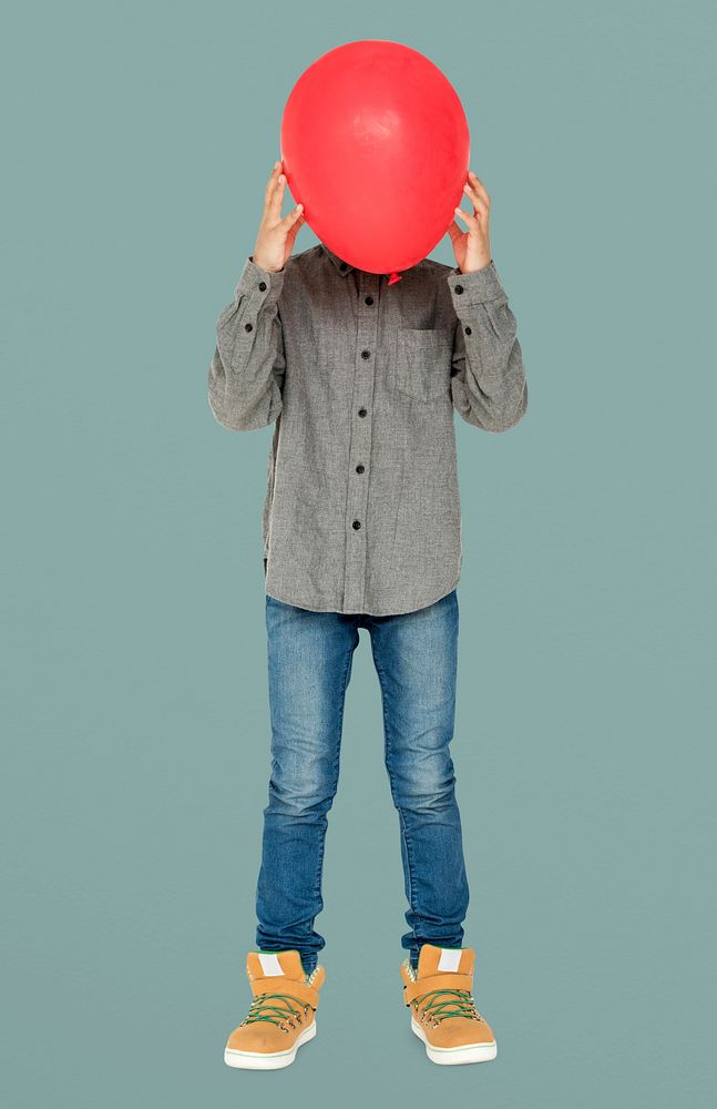 Little Boy Hide Face by Red Balloon Studio Portrait
