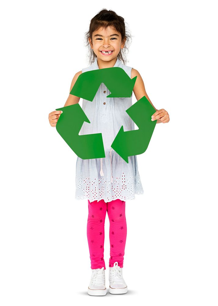 Little girl holding recycle symbol
