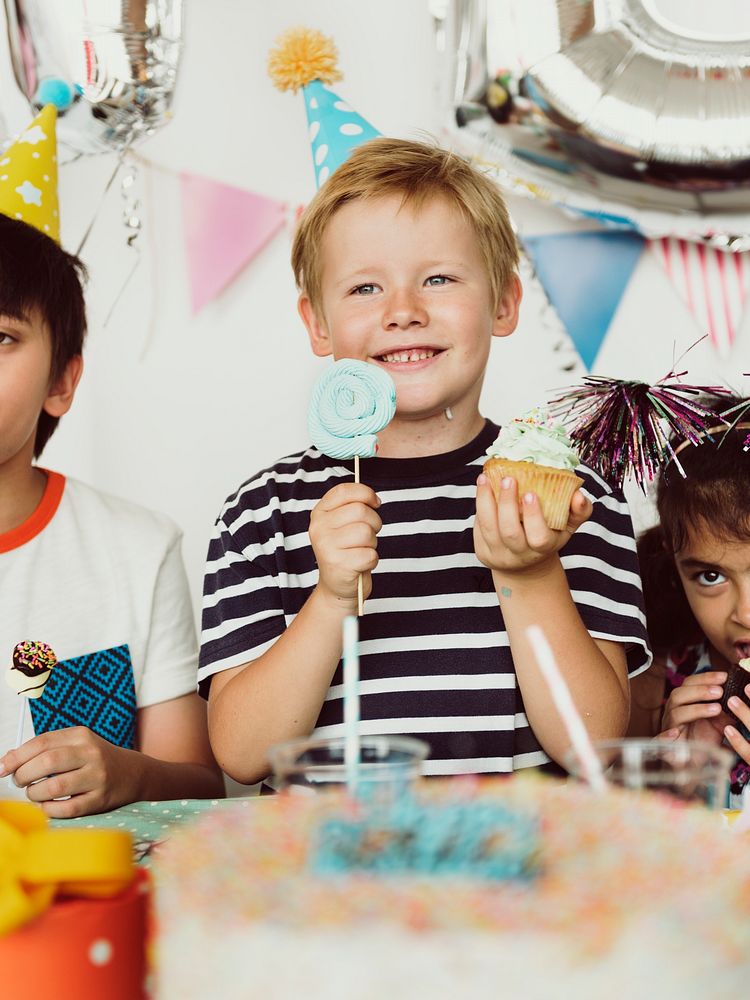 Group of kids celebrating birthday party together