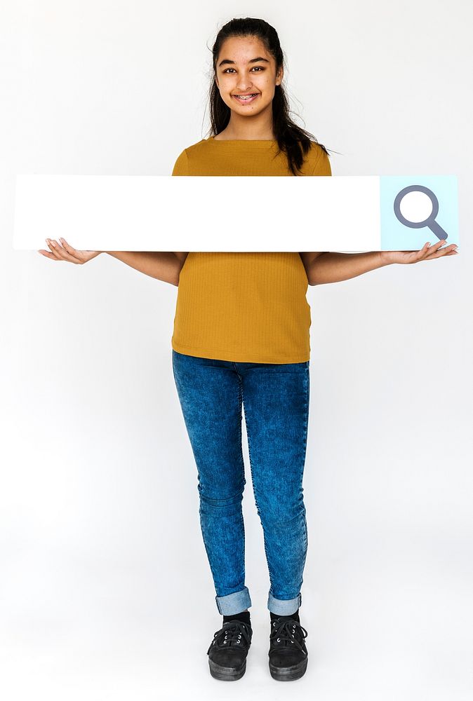 A Girl is holding Searching Sign