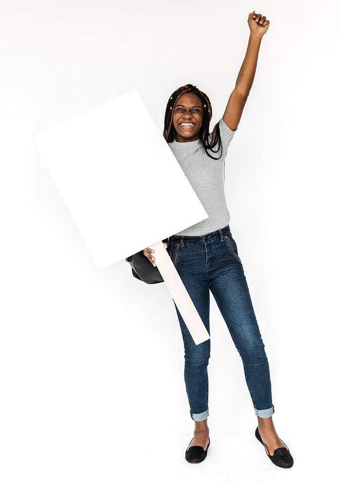 Young Woman Hands Hold Showing Blank Paper Board Copy Space
