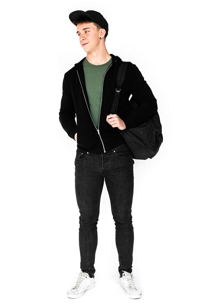 Young Adult Boy with School Bag Studio Portrait