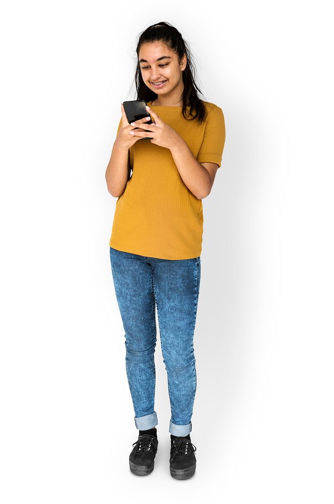 Woman using smart phone device for connection