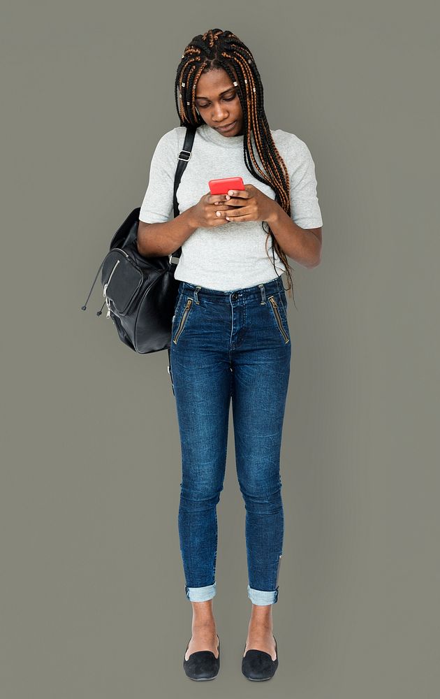 African woman using smart phone device for connection