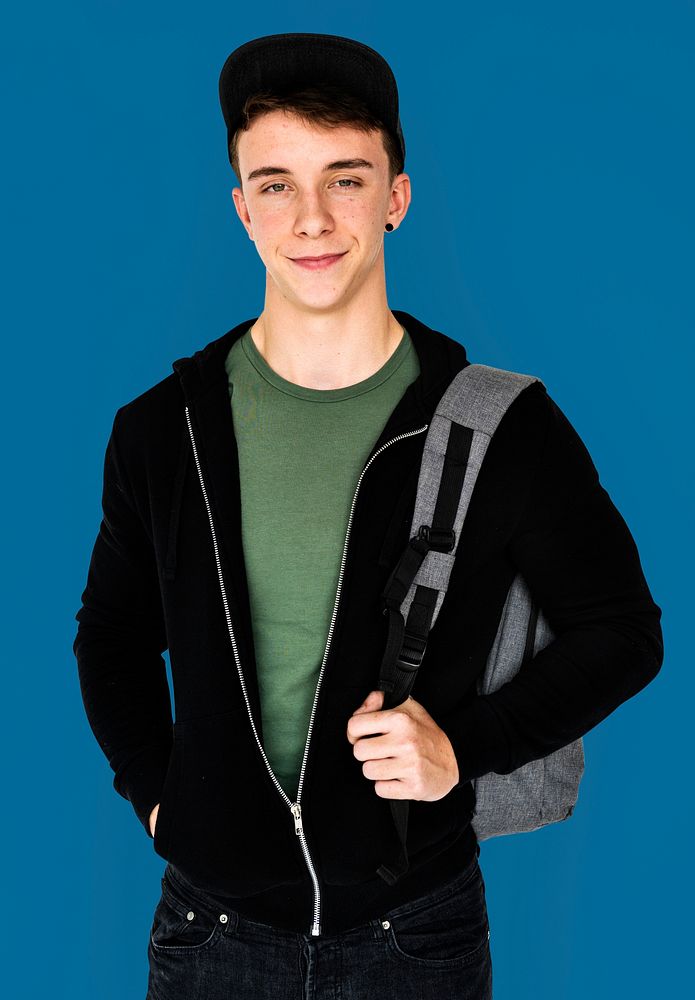 A teenager student guy with backpack