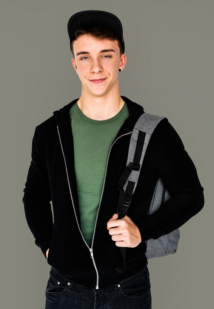 A teenager student guy with backpack