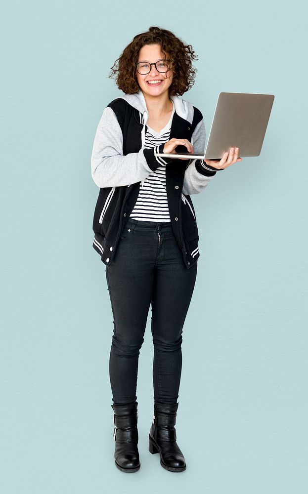 Young Adult using Laptop Studio Portrait