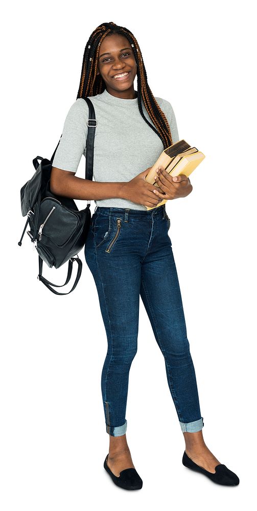 Full body portrait of a braided girl student