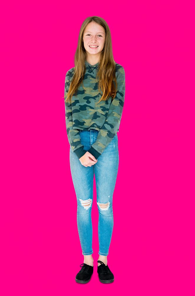 Teenage girl smiling casual studio portrait