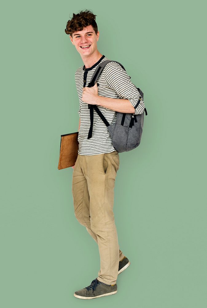 Caucasian student man standing with casual outfit