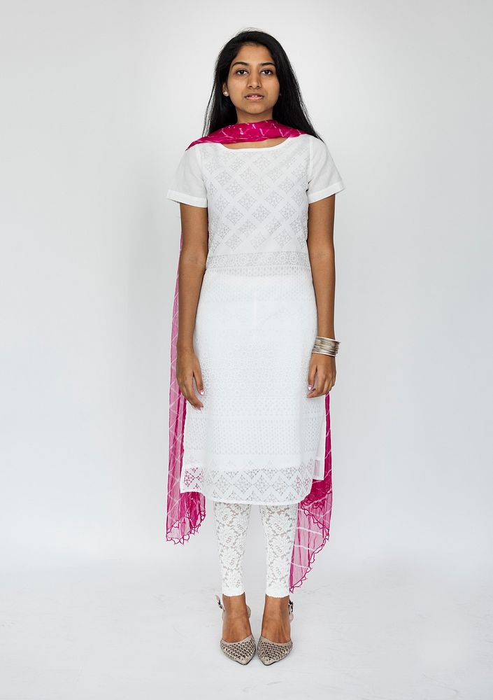 Indian woman in traditional dress studio portrait