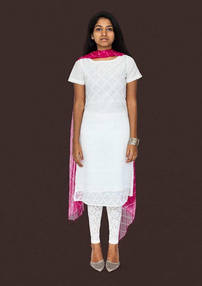 Young indian woman standing with traditional suit