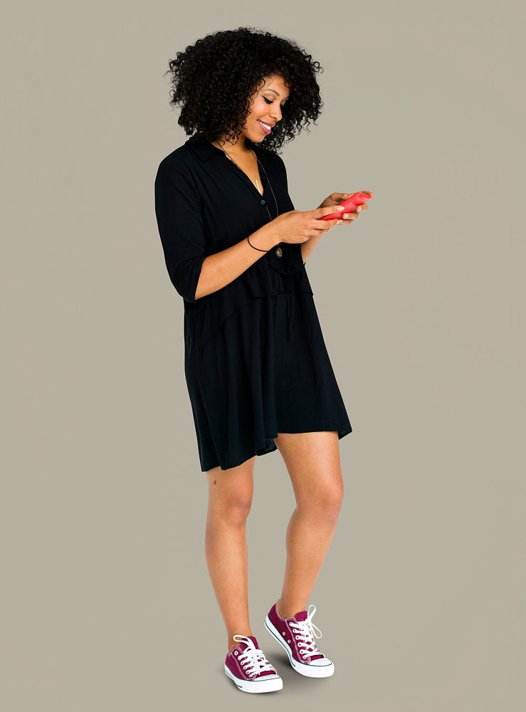 African descent woman using phone