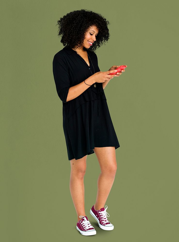 African descent woman using phone