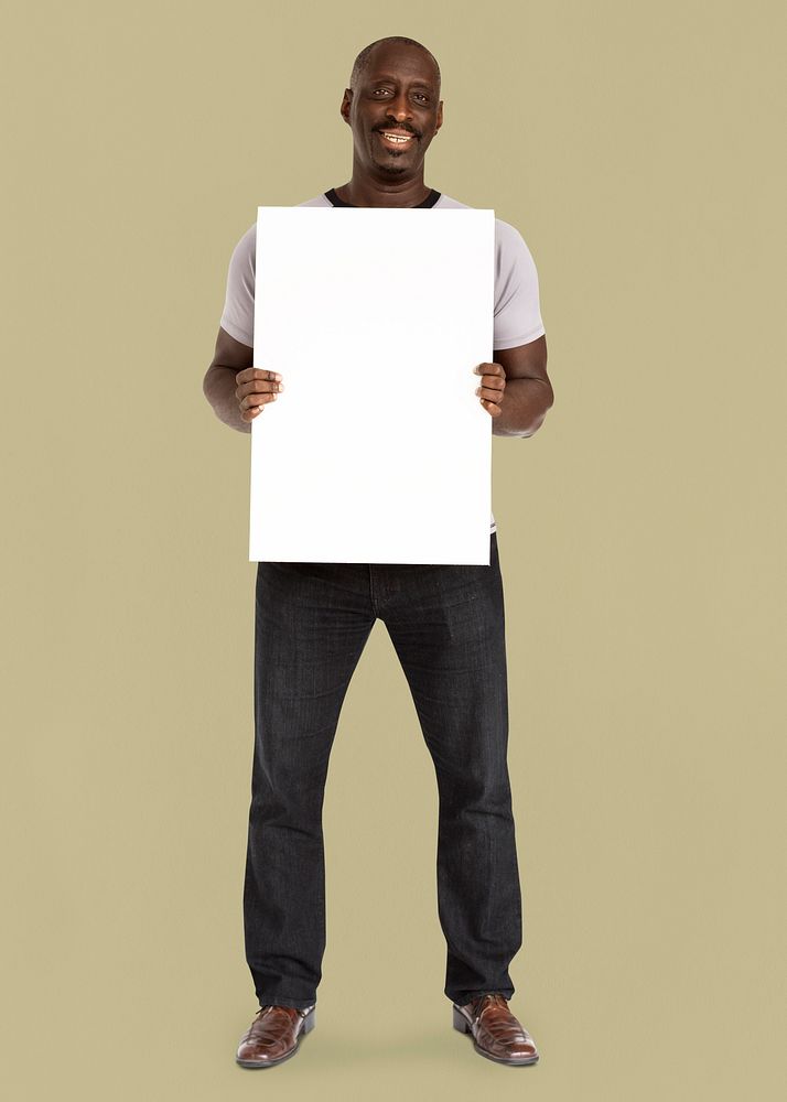 African descent man holding placard