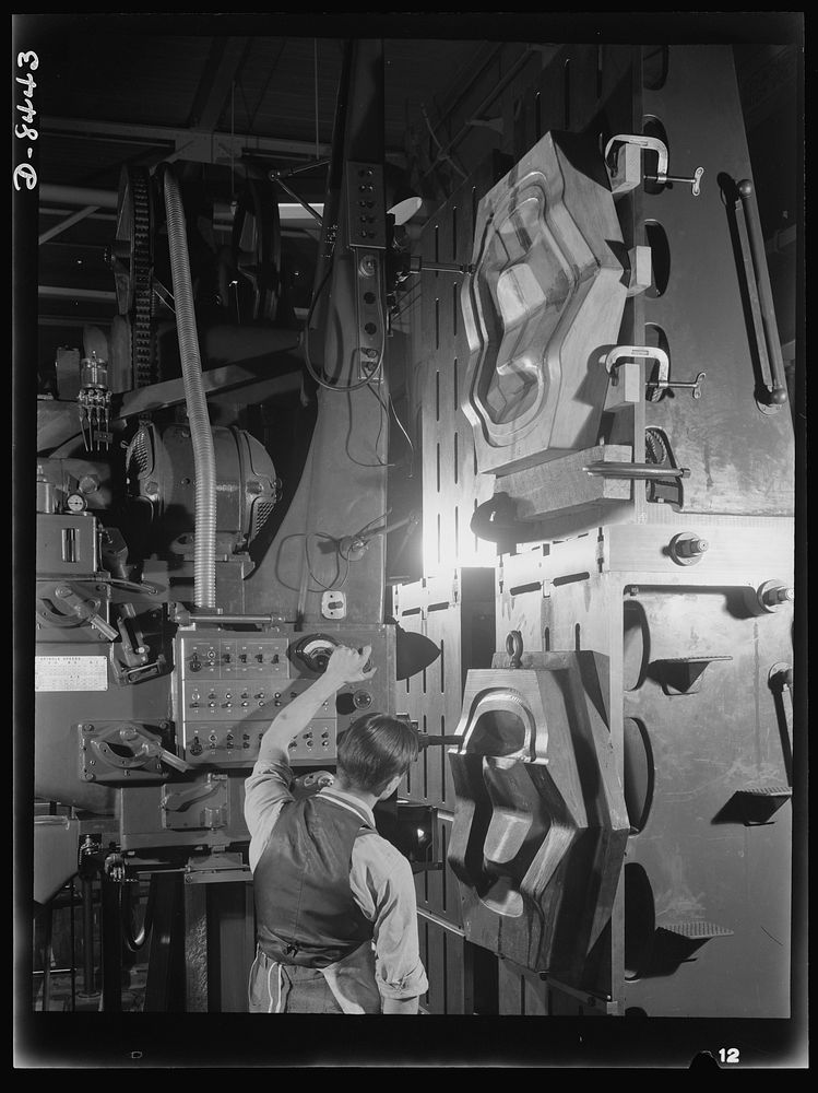 Production. B-17 heavy bomber. A Kellar machine duplicating a die for the making of B-17F (Flying Fortress) bomber parts at…