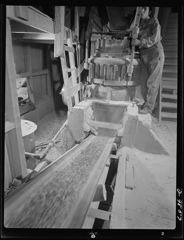 Production. Lead. A small Symons cone crusher for crushing lead ore in a mill near Creede, Colorade where old lead mines…