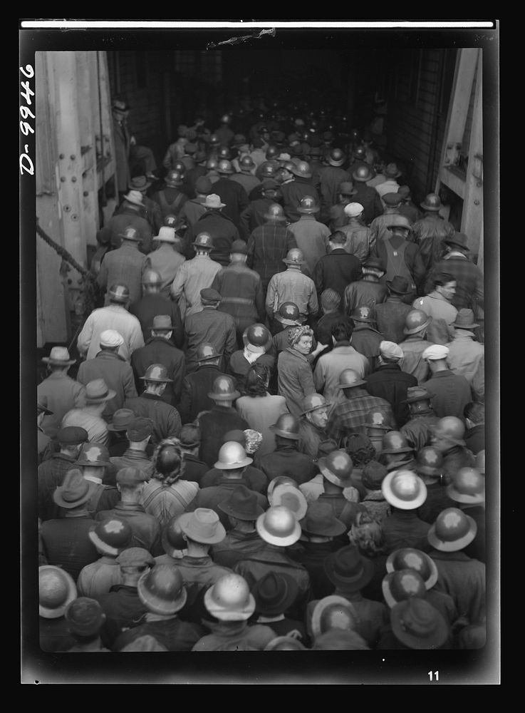 California shipyard workers. Workers on the day shift at the Richmond, California shipyards leaving the ferry in San…