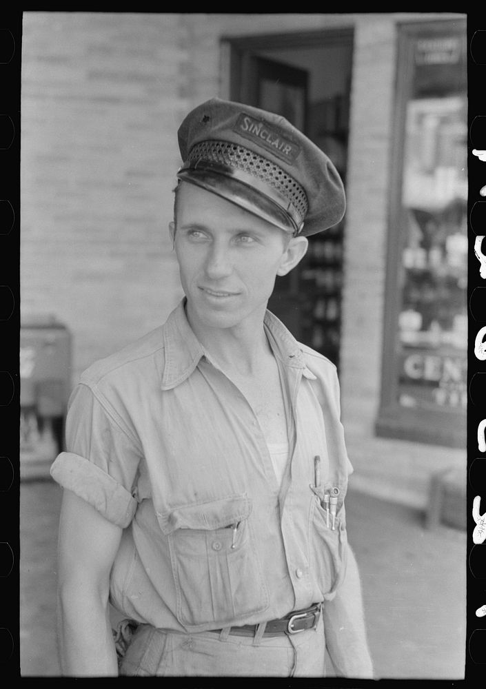 [Untitled photo, possibly related to: Service station operator, Seminole, Oklahoma] by Russell Lee