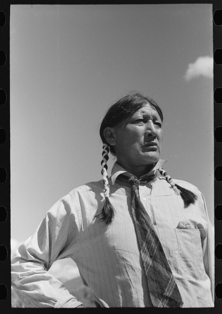 [Untitled photo, possibly related to: Jerry, famous Taos Indian, artist's model and fisherman, Taos, New Mexico] by Russell…