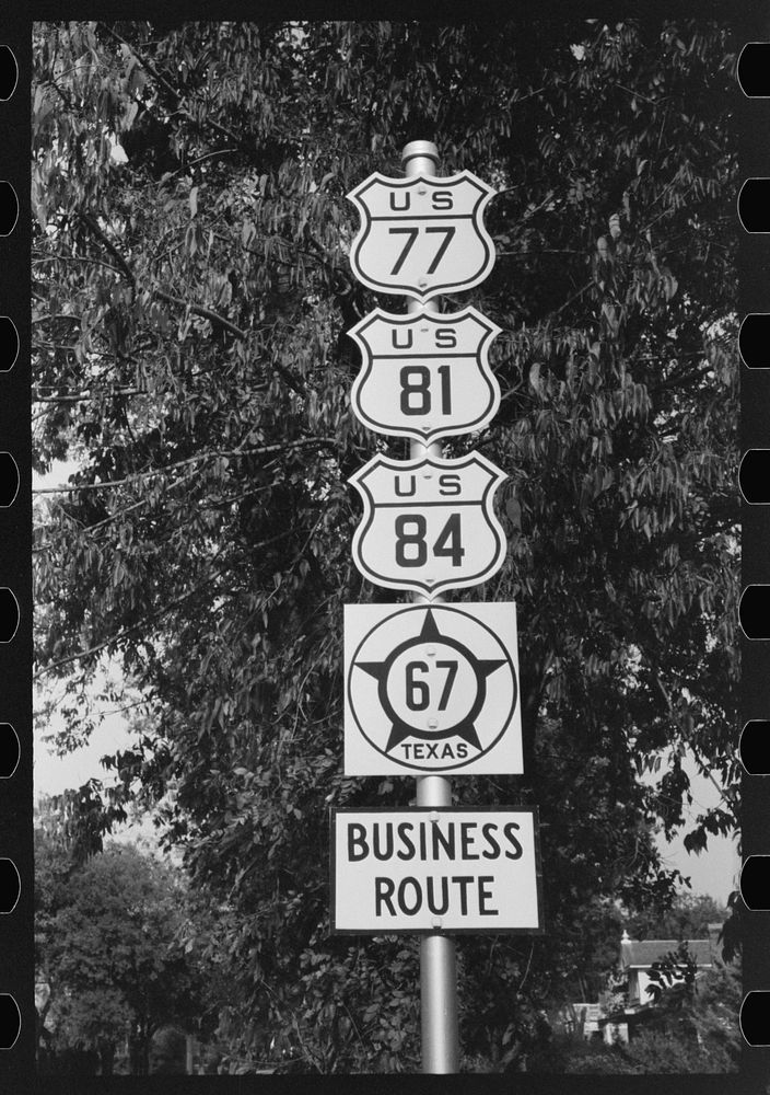 Highway signs, Waco, Texas by Russell Lee