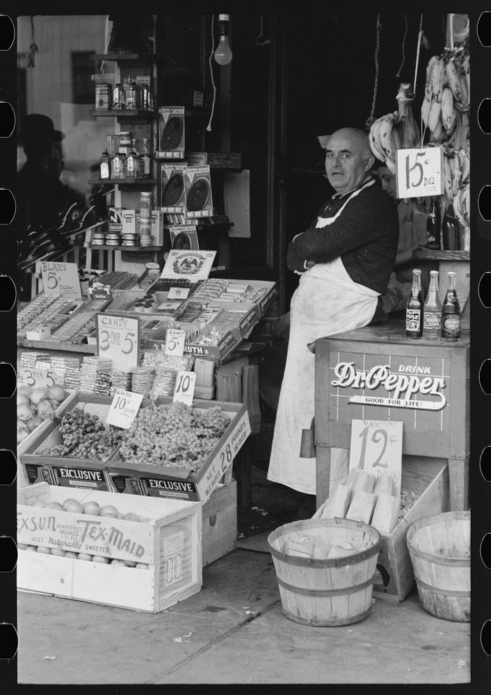 [Untitled photo, possibly related to: Proprietor of small store in market square, Waco, Texas] by Russell Lee