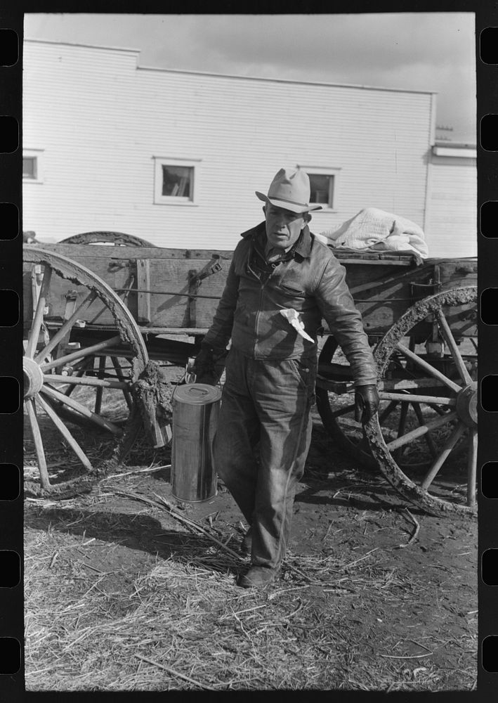 Farmer taking milk to milk station, Eufaula, Oklahoma by Russell Lee
