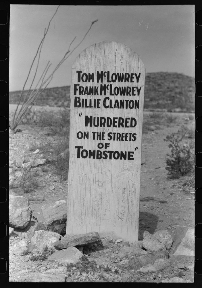 [Untitled photo, possibly related to: Tombstone in Boot Hill Cemetery, Tombstone, Arizona] by Russell Lee