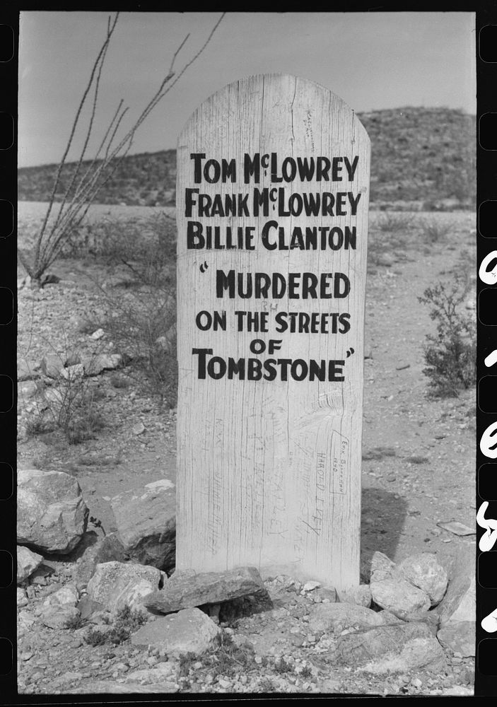 Tombstone in Boot Hill Cemetery, Tombstone, Arizona. In its heyday, the 1880s Tombstone had a reputation for lawlessness by…